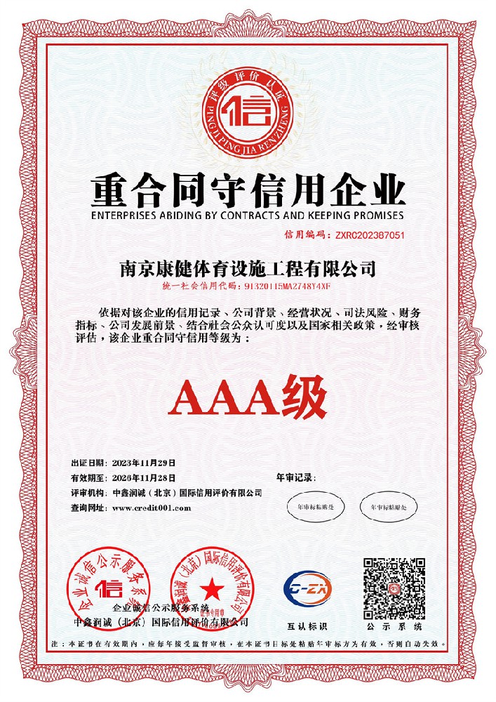 重合同守信用等級(jí)證書